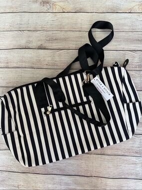Alice + Olivia Black and White Striped Travel Canvas Duffel Bag
